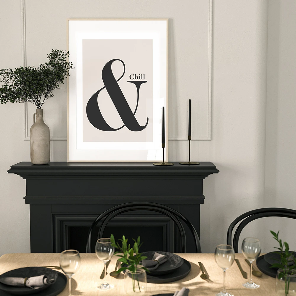 Neutral Abstract Art Chill Ampersand Beige Quote Prints Poster Modern Minimalist Nordic Canvas Painting Wall Picture Room Decor
