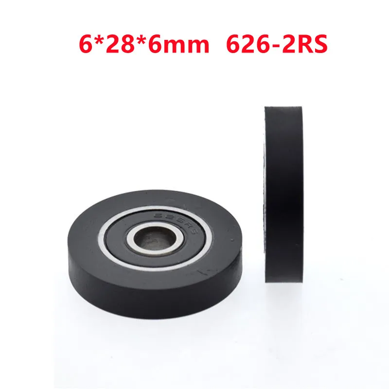 10pcs/50pcs Plastic coated bearing 6*28*6mm 626 626RS PU Roller Guide Wheel Pulley rubber 6x28x6 mm