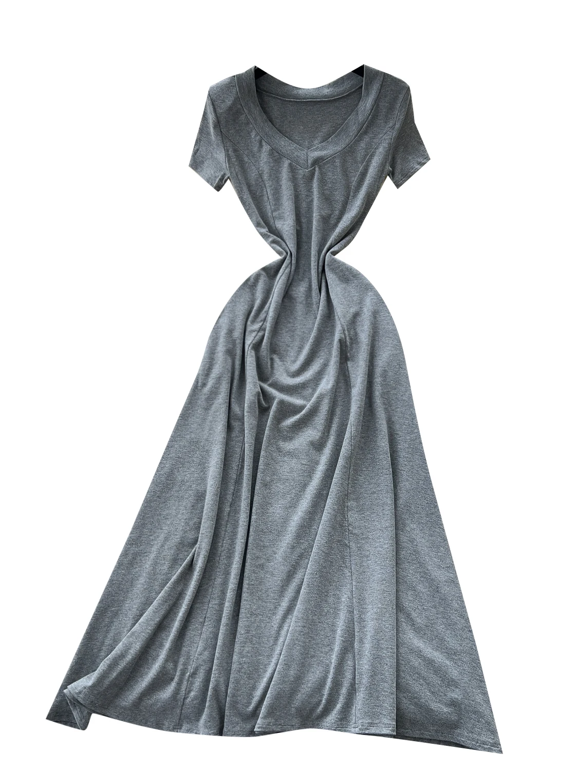 Zomer Casual Losse vrouwen Dr Koreaanse Sle V-Ne ort Sve T-shirt Lange Rok Hoge Taille A-lijn Silhouet Pendelen