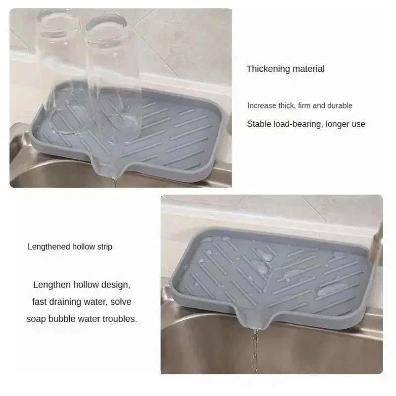 Silicone Faucet Mat Kitchen Sink Tray Soap Dispenser Sponge Drain Pad Sink SplashDrying Mat Countertop  Tray SoapTray Strainer