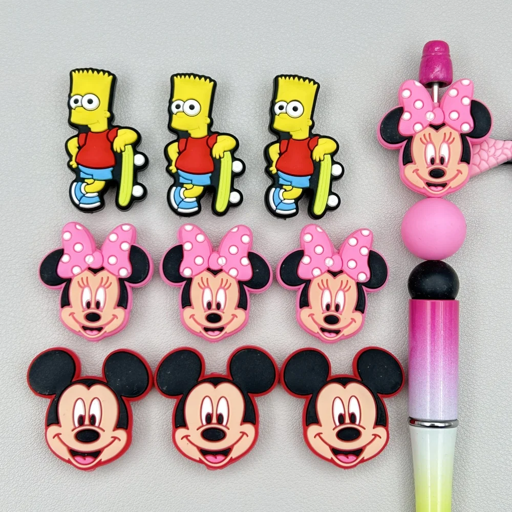 Mini Silicone Beads para Brinquedos do Bebê, DIY Cartoon Beads, Mamilo Cadeia Bead, Pen Bead, Acessórios Jóias, Focal Bead, Food Grade Silicon, 10