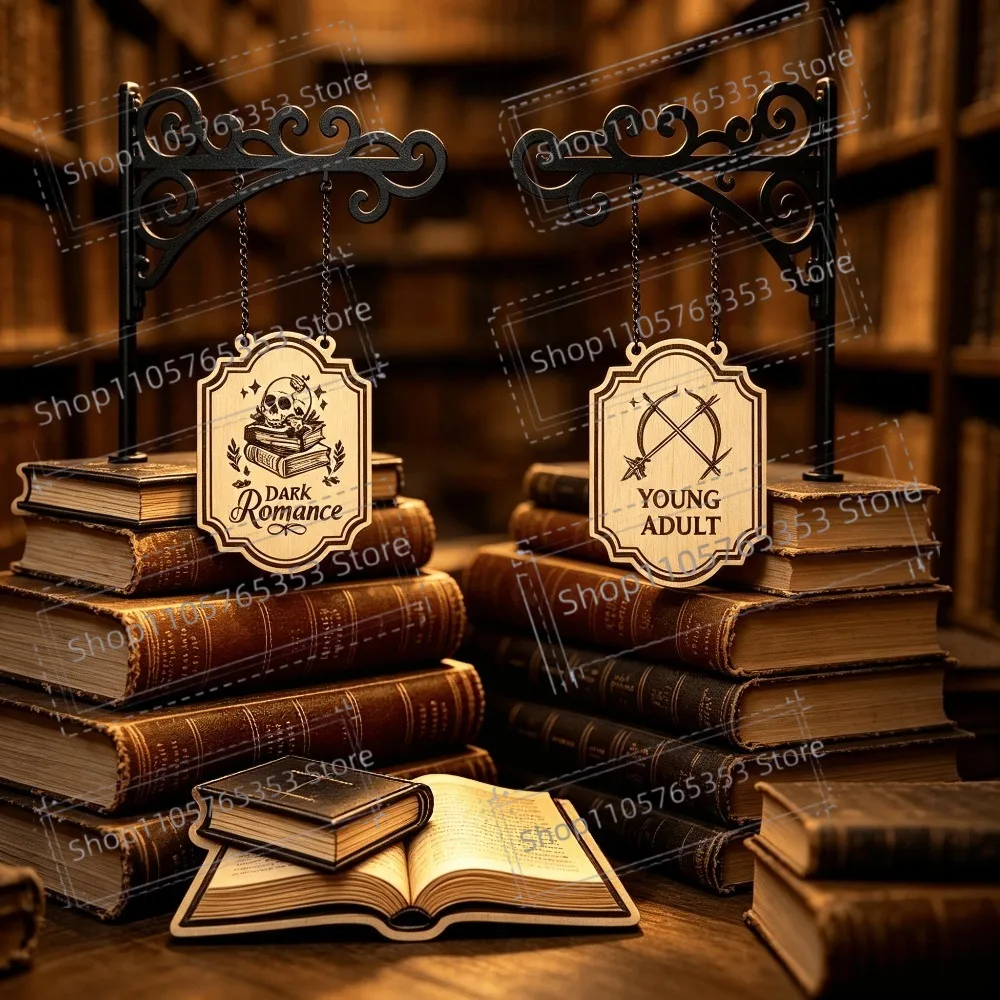 Wooden Bookshelf Divider Library Book Corner Decor Storage Rack Book Separator and Bookmark  Bookshelf Lighting Home Display