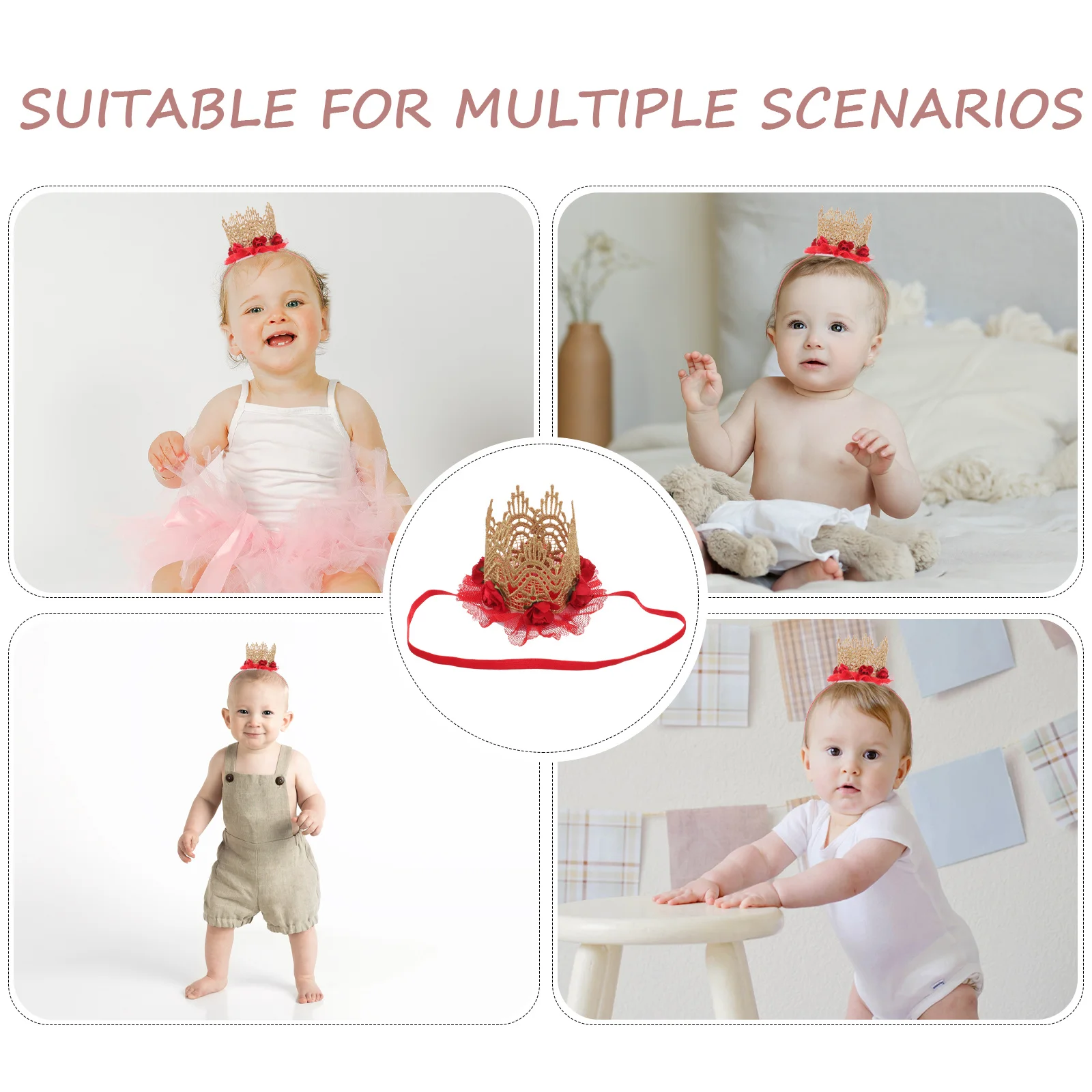 

Lace Rose Flower Mesh Headdress Baby Girl 1St Birthday Party Crown Headband Photo Prop Hair Accessories Color Difference