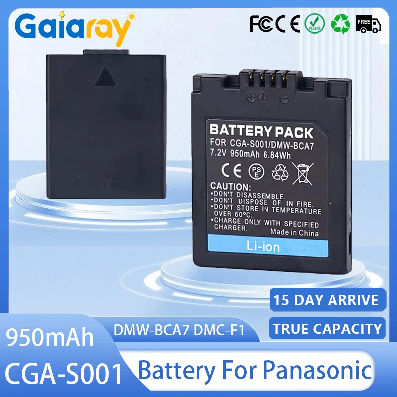 CGA-S001 Camera Battery 7.2V 950mAh Rechargeable Batteries for Panasonic CGA-S001 DMW-BCA7 DMC-F1 DMC-FX1 DMC-FX5 Battery