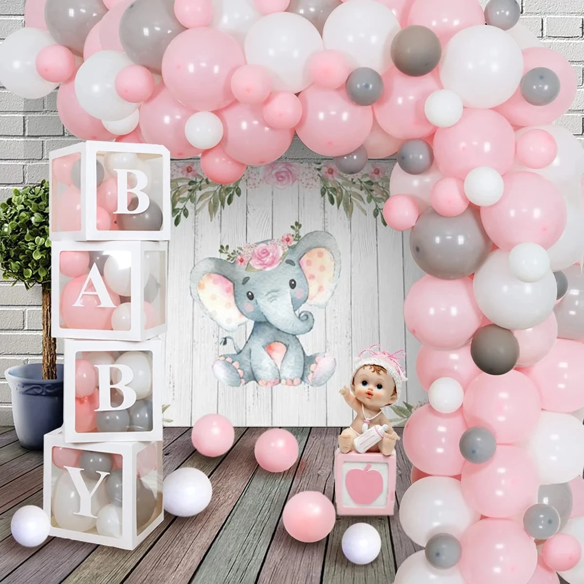 Pink elephant Baby Shower Theme Party Paper Plate Napkin Disposable Tableware girl Birthday Party One Baby Shower ballon Supplie