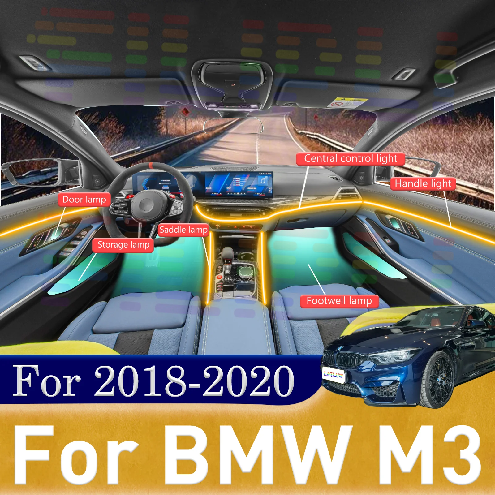 

For BMW M3 F80 G20 Sleek Low Profile LED Interior Lighting Kit for Cars Featuring Bluetooth App Command