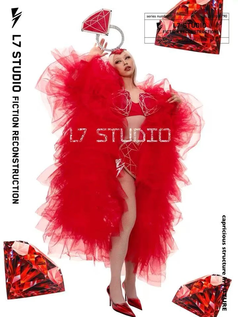 Cape Rouge Vintage diamant Moulin, robe de spectacle Gogo, vêtements de noël pour la saint-valentin, spectacle sur scène de chanteur, vêtements de fête de danse