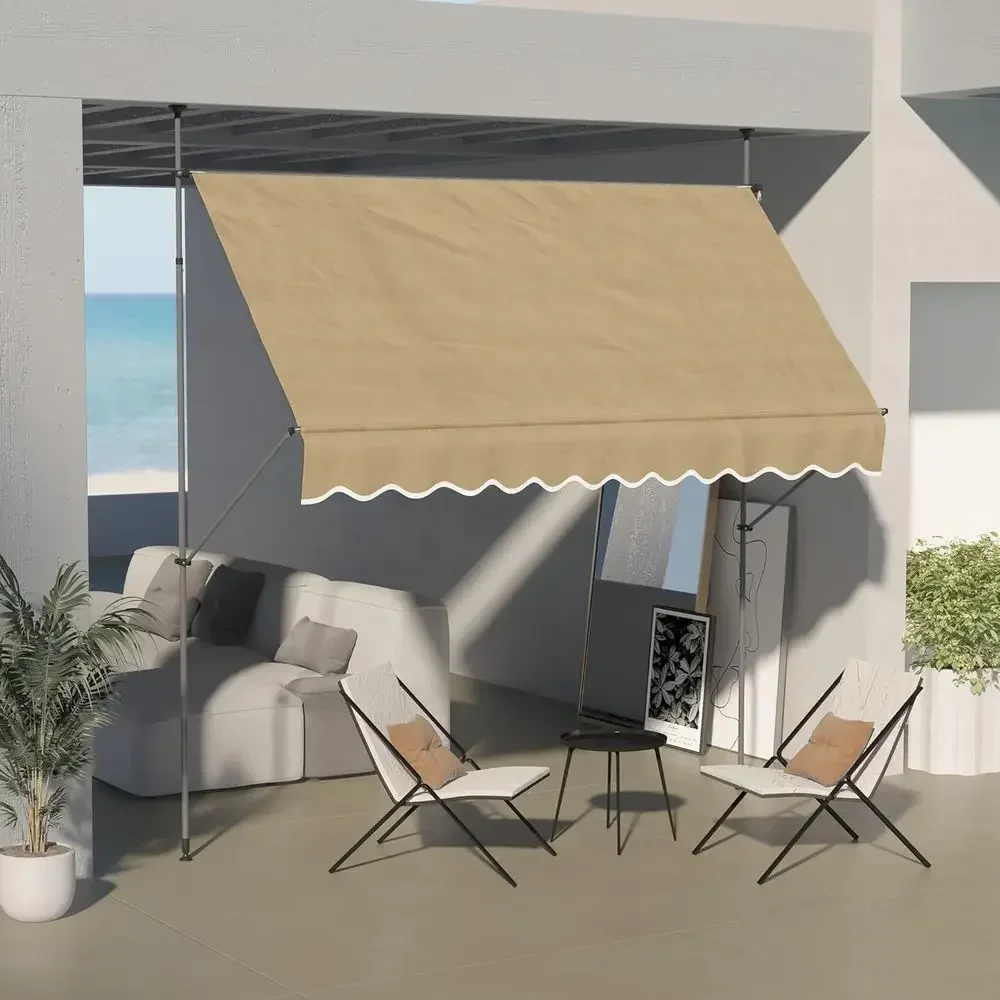 118 Manual Retractable Awning for Patio, UV-Resistant Fabric, Beige, Suitable for Windows, Doors, Porches, and Decks