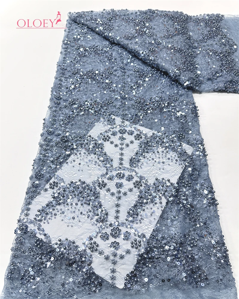 High-End High Quality Luxury French Handmade Embroidery Heavy Groom Lace Fabric African With Sequins Fabric For Wedding Dress