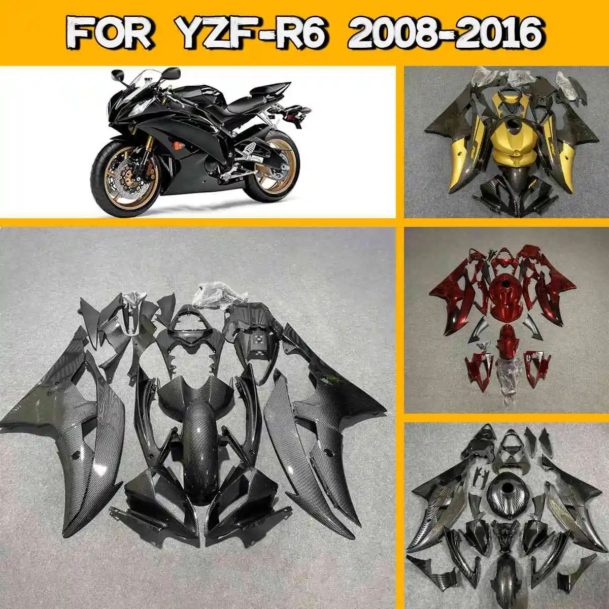 

Комплект окрашенных карбоновых обтекателей (обвес) для Yamaha YZF R6 2008-2016, изготовленный методом литья под давлением (ABS)