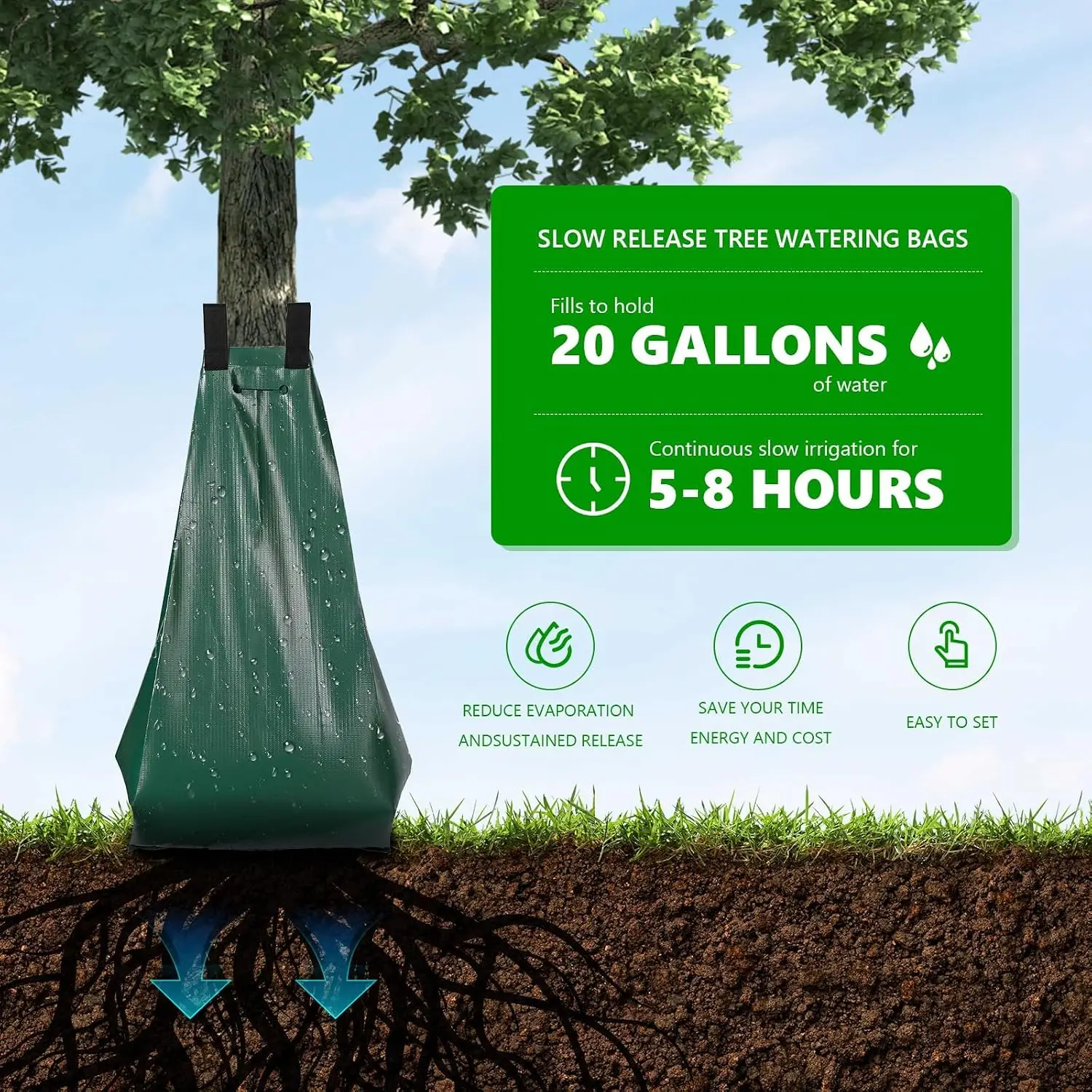 20 Gallon 3 Pack Tree Watering Bags, Slow Release Drip Irrigation,PVC Tree Watering Bags for New and Established Trees,