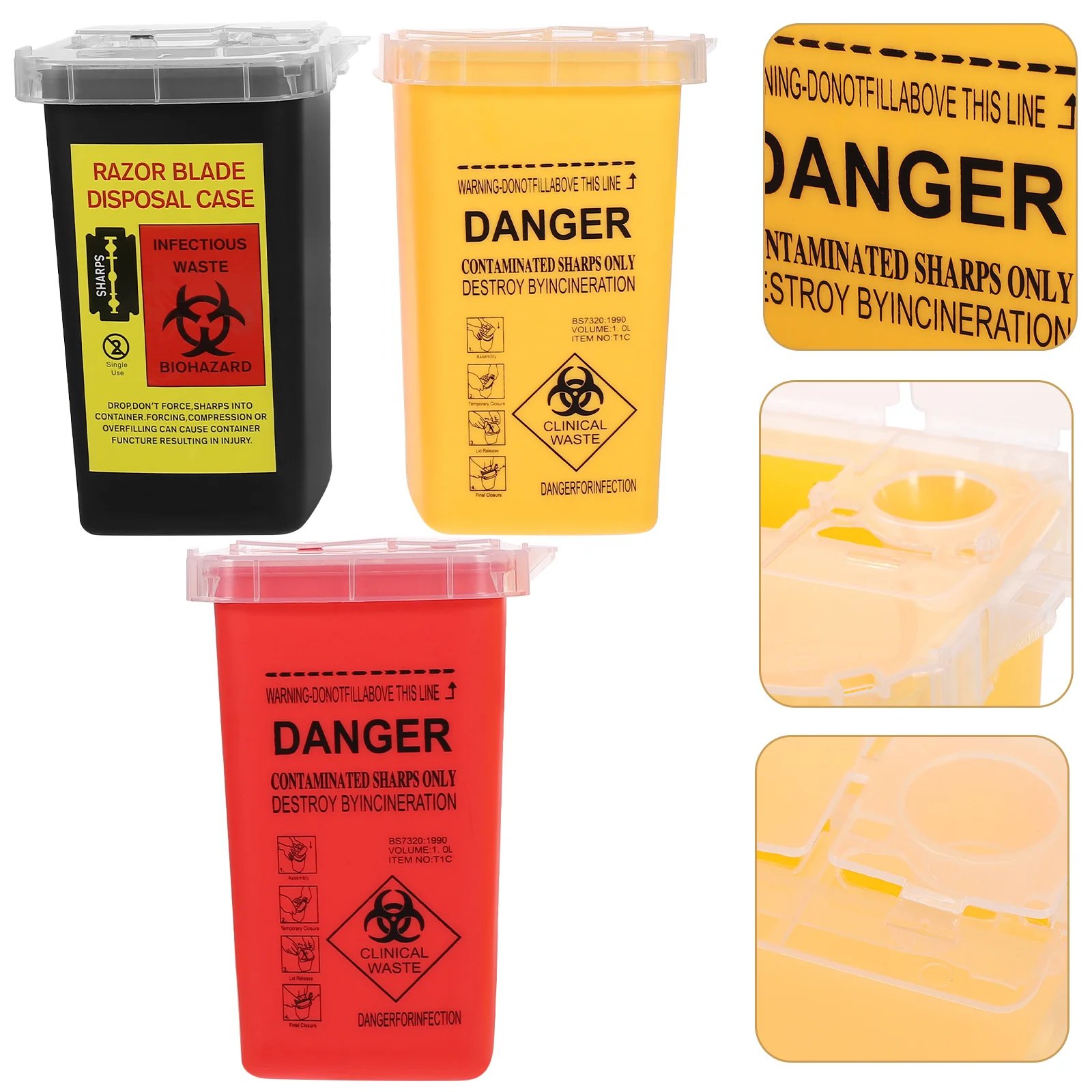 

3 Pcs Storage Box Disposal Container Sharps Buckets Waste Containers Tattooing Pp