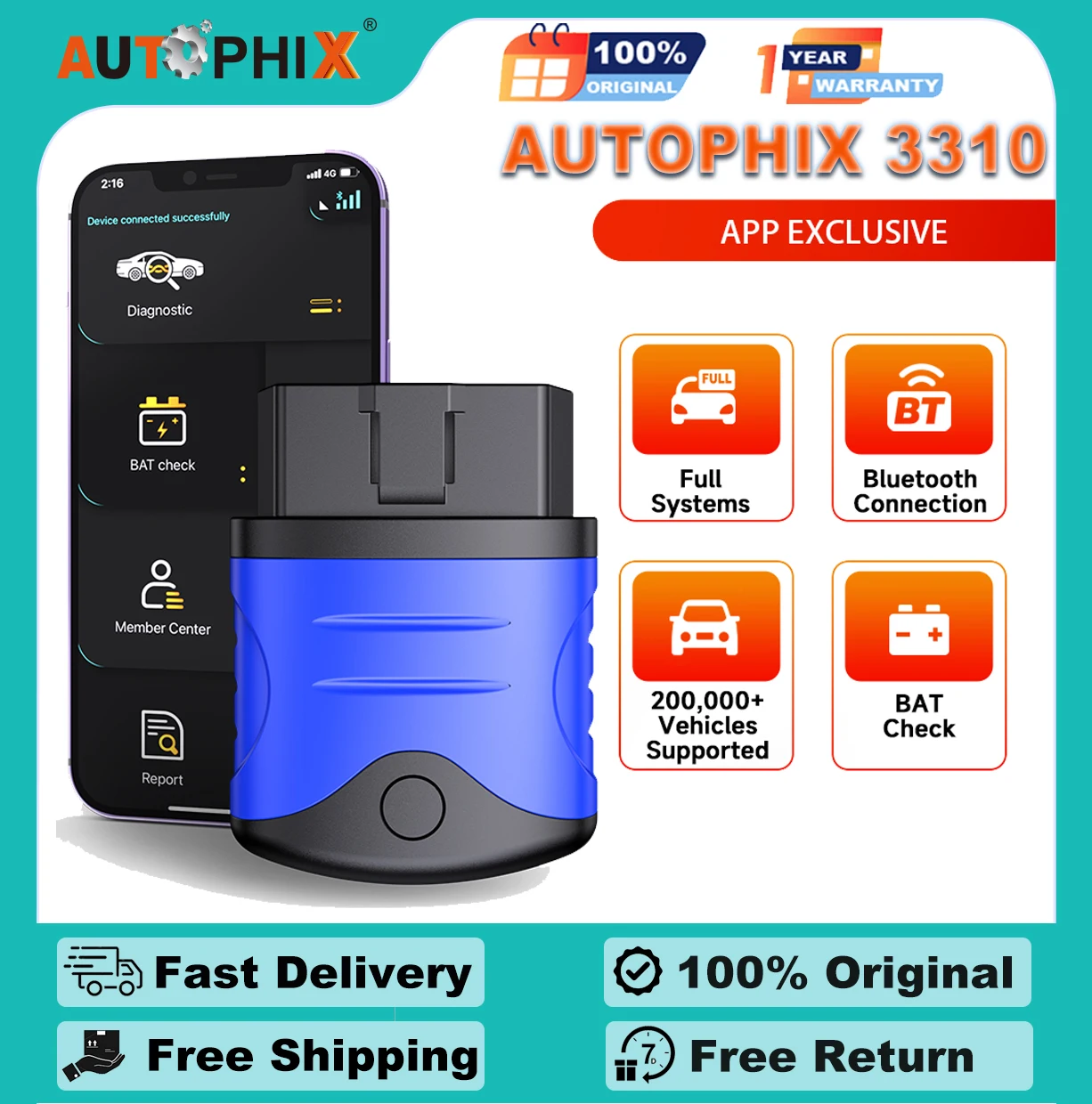 

AUTOPHIX 3310 OBD2 Automotive Scanner Bluetooth All System BAT Check Code Reader Car Diagnostic Scan Tool for VW Audi Skoda SEAT