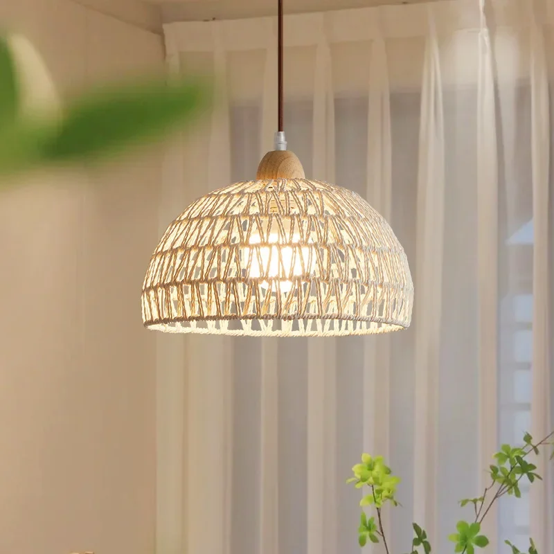 

Japanese Style Log Rattan Woven Chandelier Cream Style Restaurant Bar Lamp Retro Homestay Shop Bedroom Balcony LED pendant lamp