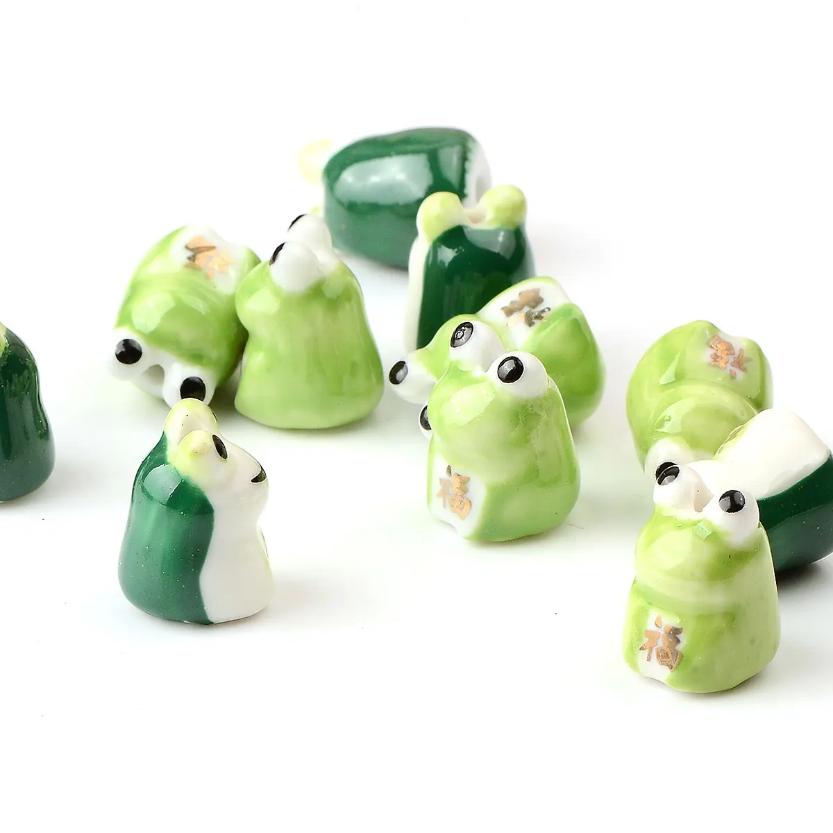 4pcs 1.3x1.8cm Creative Handmade Painted Frog Ceramic Beads Spacer Beads for Jewelry Making DIY Charm Pendant Bracelet