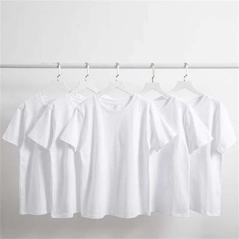 Boys And Girls Children White T-shirt Half-sleeved Top Solid Color Short-sleeved Uniform Class Clothes Large Children Pure