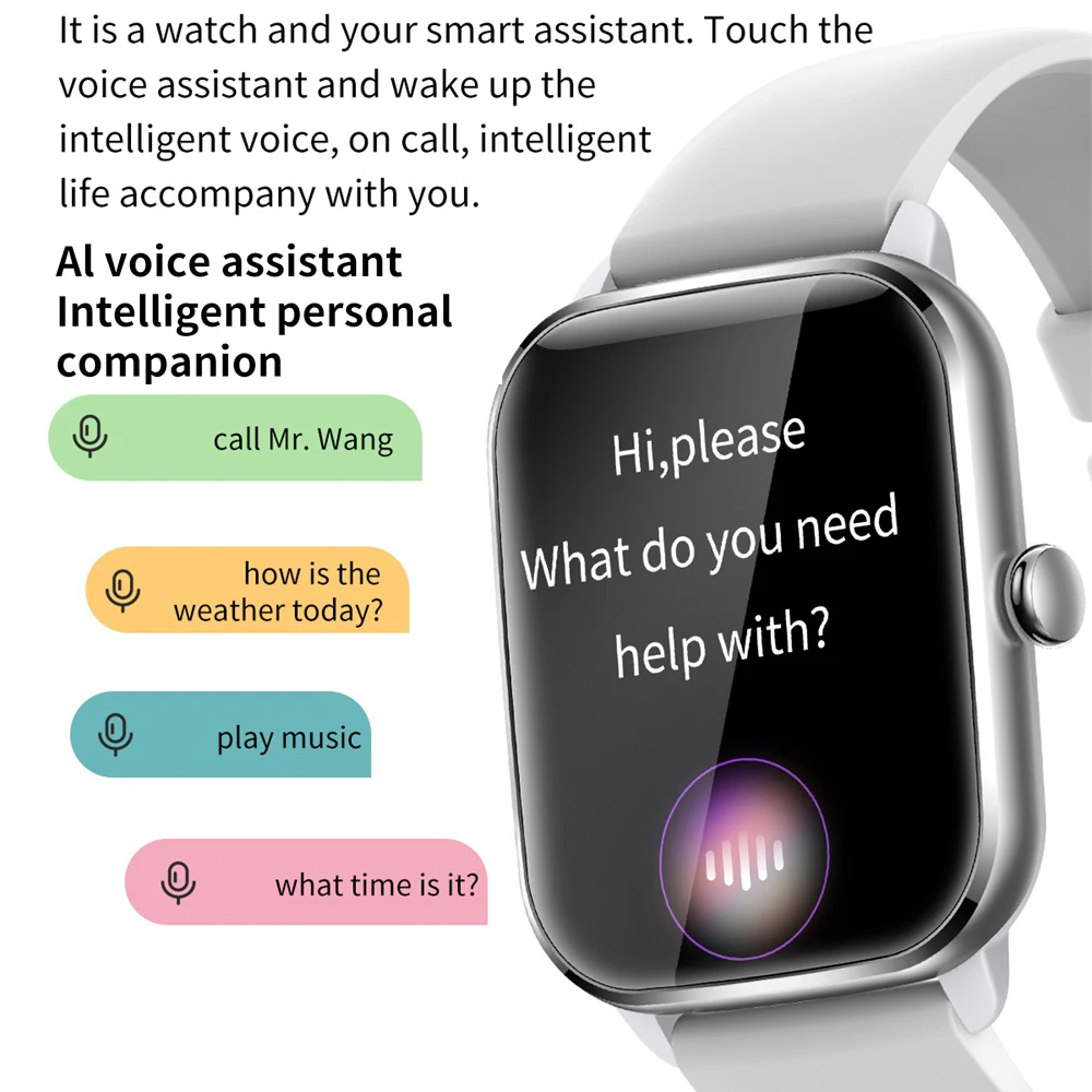 Музыкальные спортивные умные часы для фитнеса 1,9 дюйма, мужские умные часы с синим зубом и вызовом, водонепроницаемый браслет, голосовой помощник, женские умные часы