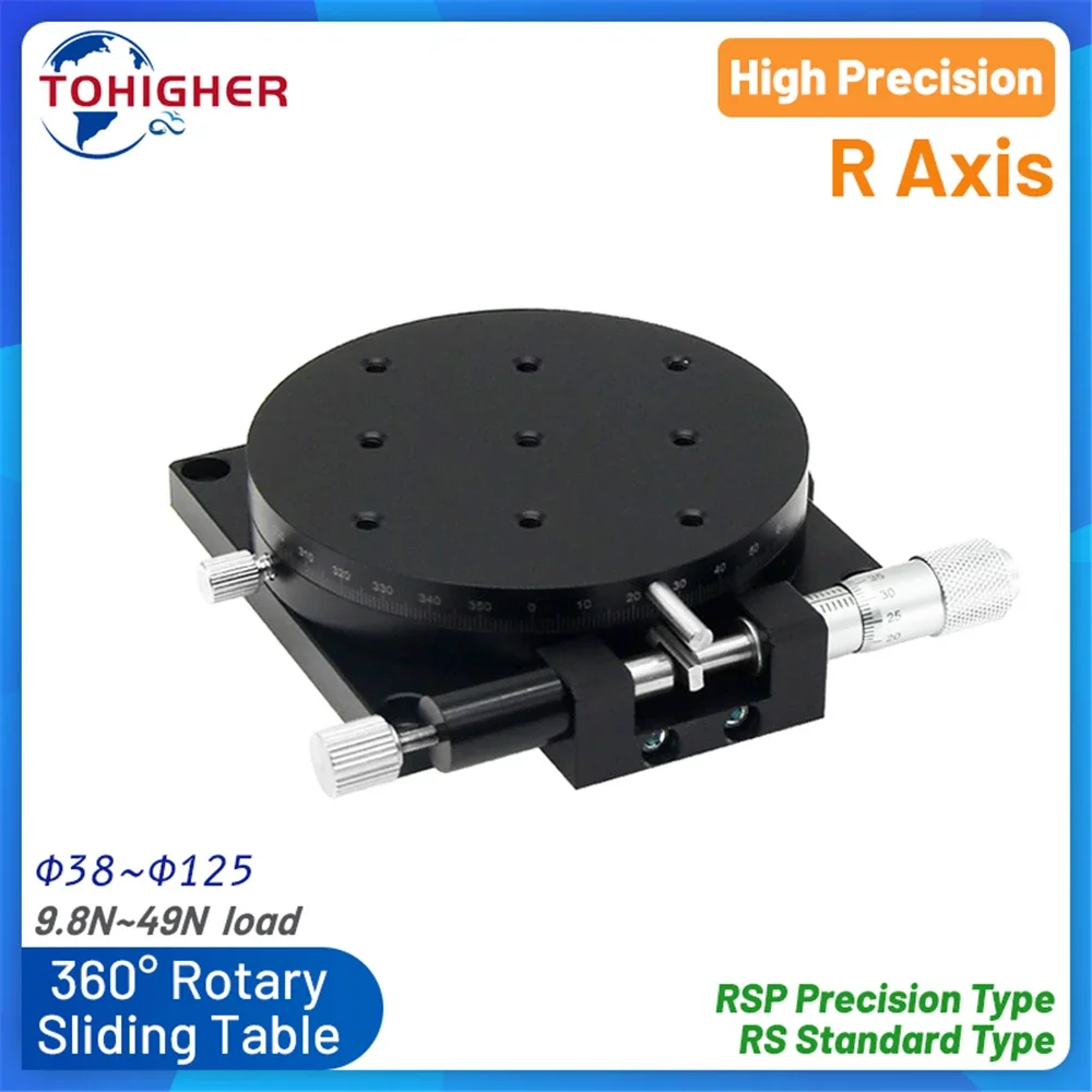 

R Axis 360 Degree Rotary Sliding Table Manual Precision Optical Micrometer Adjust Angle Platform Linear Stage 40-125mm