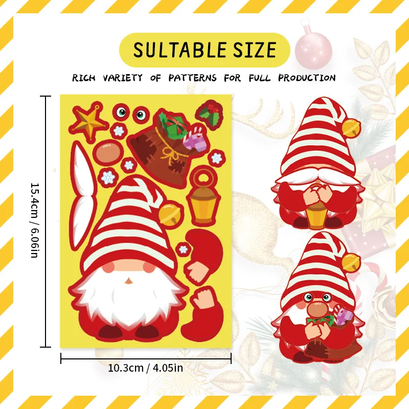 8/16/24PCS Face Changing Puzzle Christmas Stickers DIY Handmade Christmas Party Gifts Waterproof Stickers