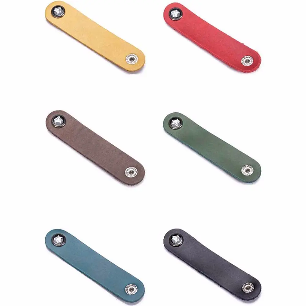 Enrouleur de câble USB en cuir de vachette, support d'écouteurs, sangles de rangement bien rangées