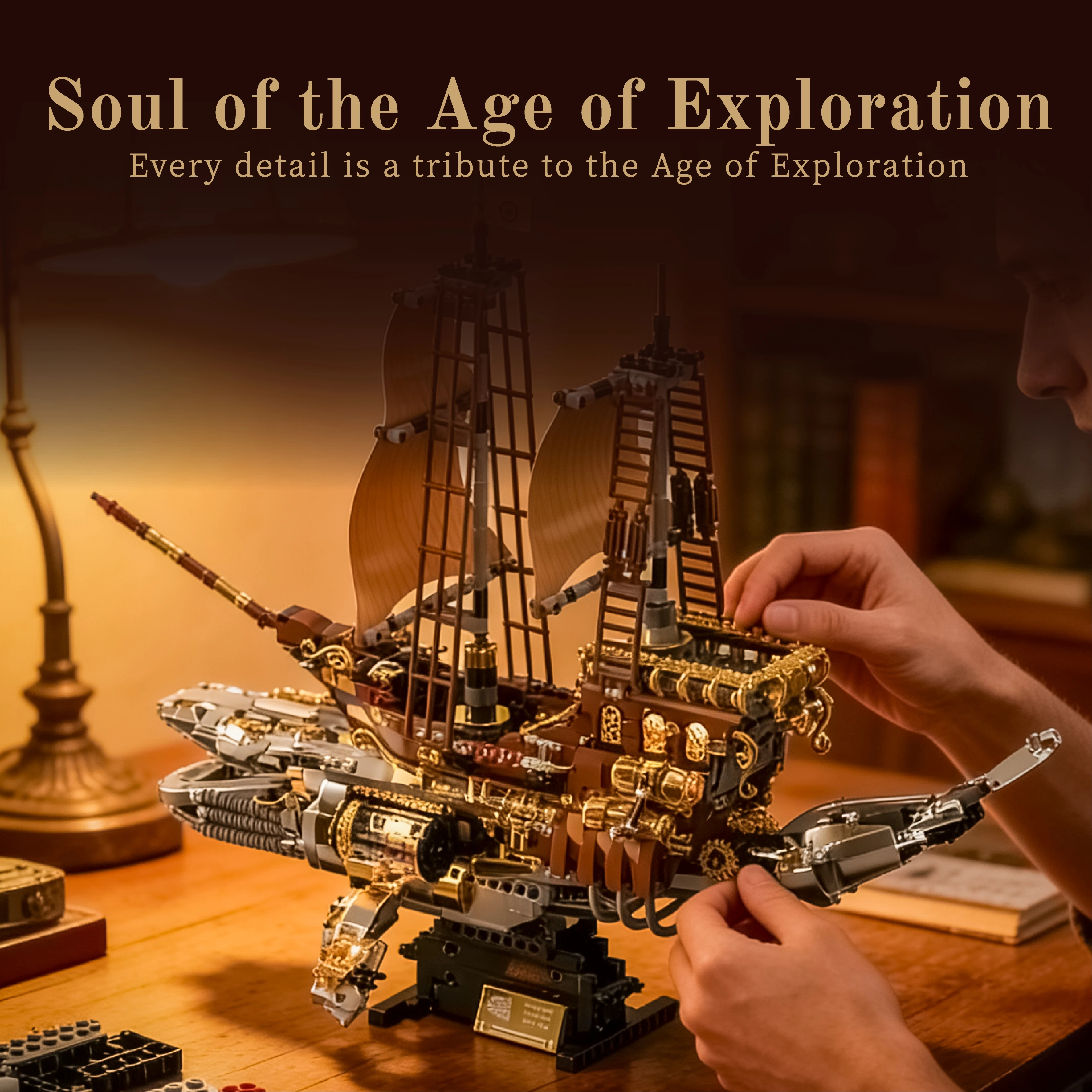 

H1002 2026 Новая модель механического корабля-кита в стиле стимпанк, ретро-фэнтезийный конструктор корабля с подсветкой, уникальное украшение и подарок