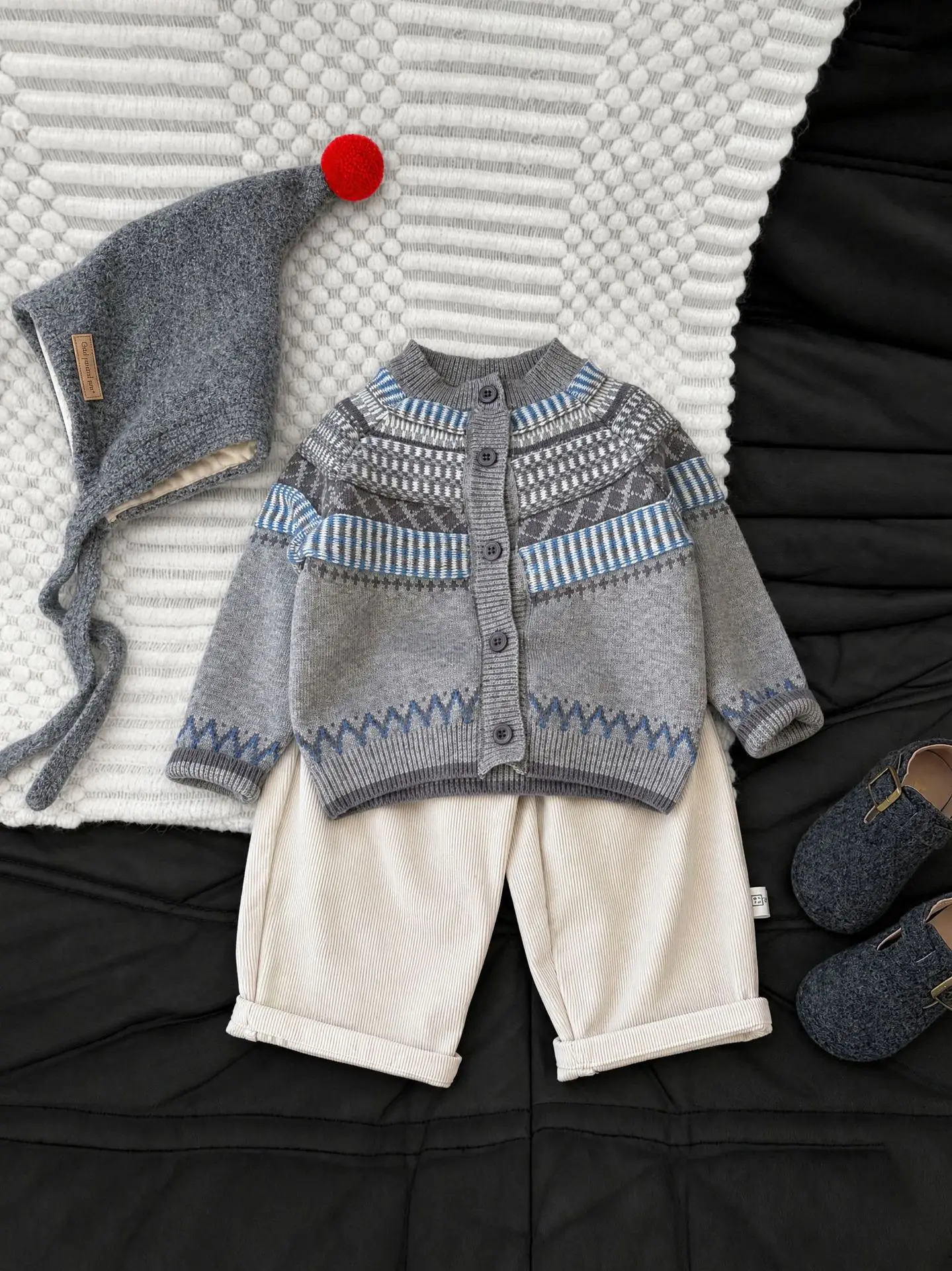 2026 Autumn New Children Sweater Coat Girls Fair Isle Knitted Cardigan Cotton Boys Long Sleeve Casual Knitwear Kids Clothes