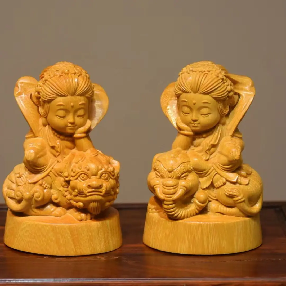 Boxwood Carving Manjusri Bodhisattva Samantha Bodhisattva's Life Zodiac Guardian God Ornaments Home Craft Gifts Home Decoration