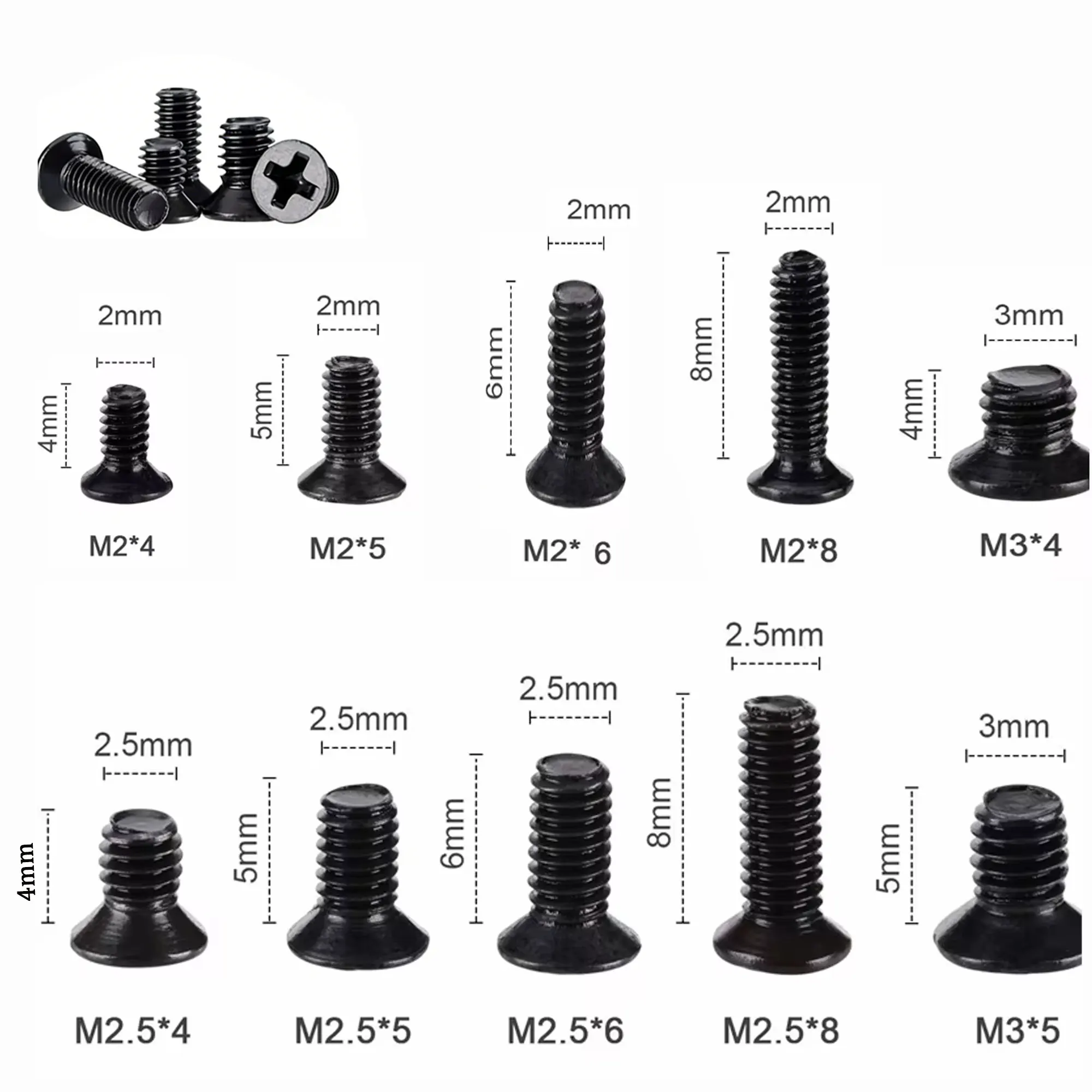 500pcs Small Computer Screws Assortment Kit, Black Tiny Eyeglass Screws M2 M2.5 M3, PC & Laptop SSD Hard Drive CPU Cooler