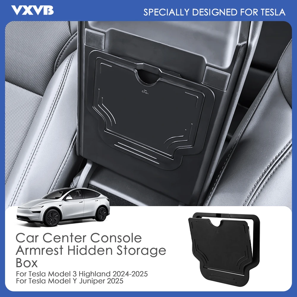 

Для Tesla Model Y Juniper 2025 Органайзер на подлокотнике Скрытый ящик для хранения на центральной консоли Лотки для Tesla Model 3 Highland 2025