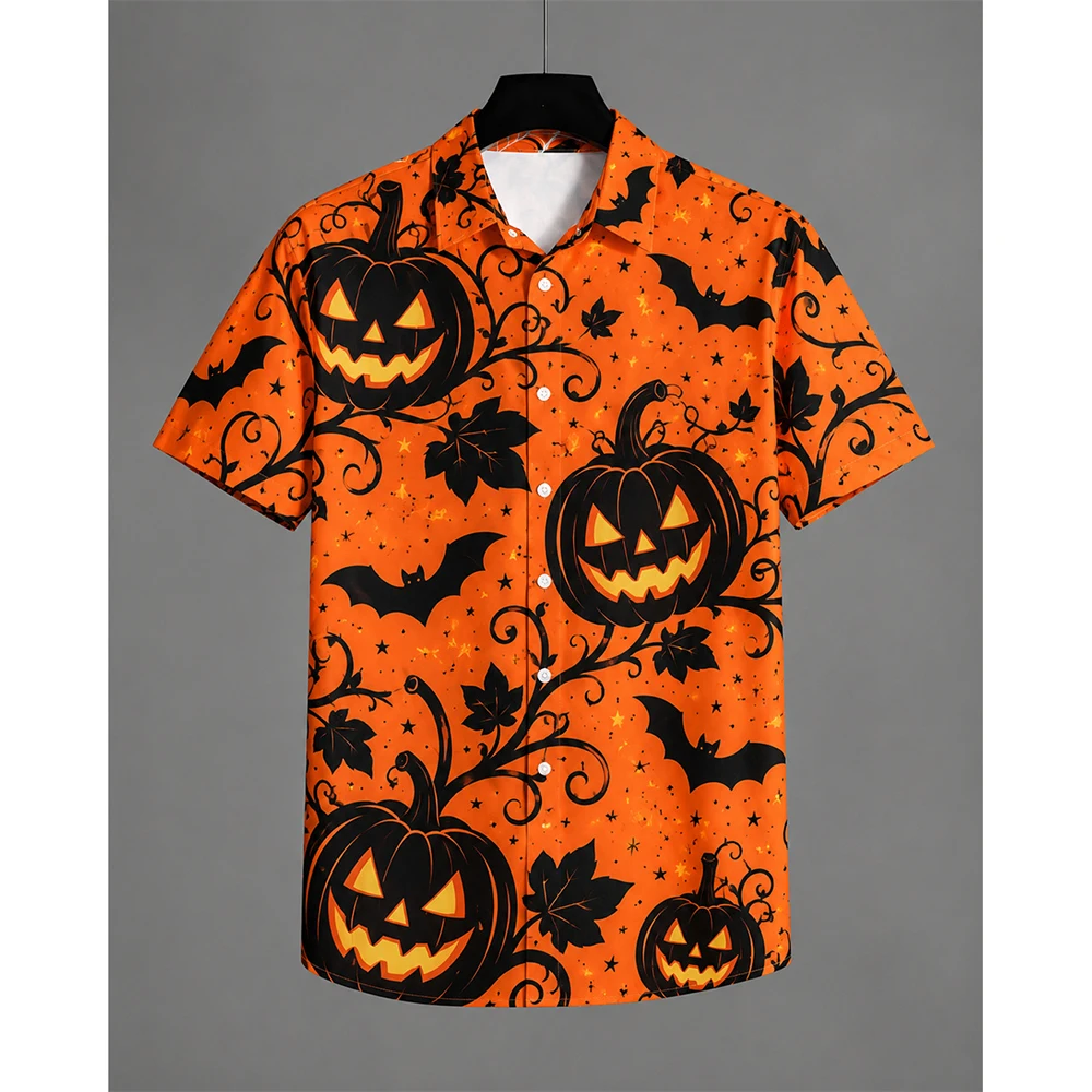 Halloween Skull Spider Web Shirt for Men 3D Print Bone Short Sleeve Shirt Scary Horror Halloween Party Costume Streetwear Shirt