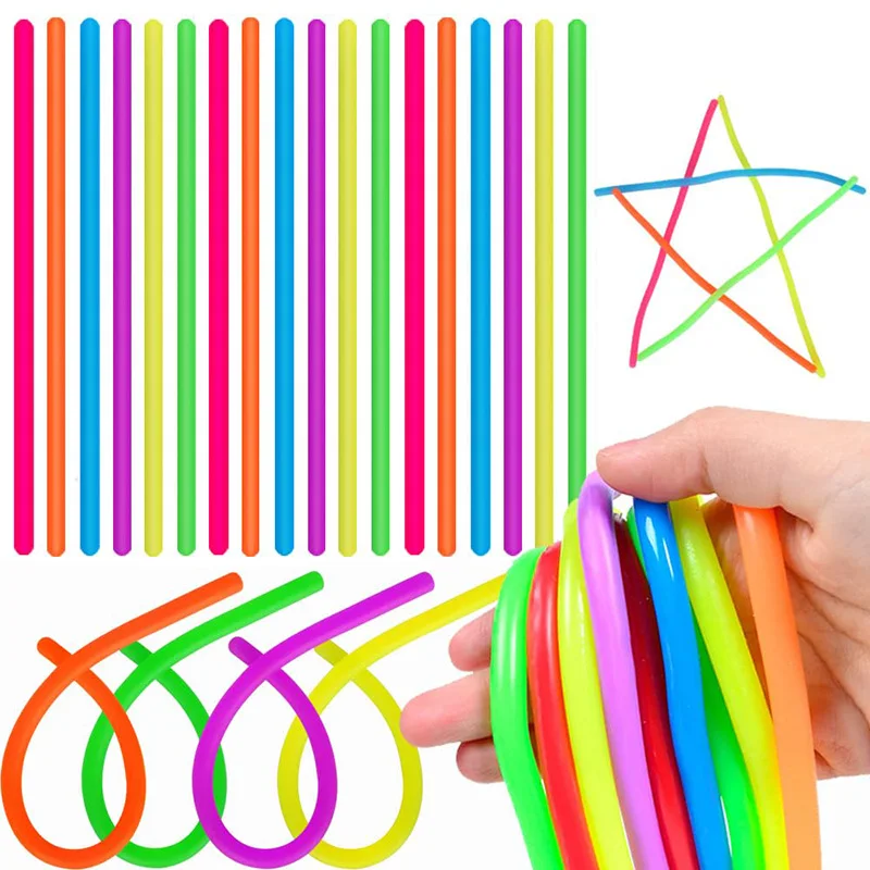 6/12/24 Uds Color Visual sensorial alivio del estrés TPR adhesivo suave fideos cuerda elástica alivio del estrés fideos de tensión regalo