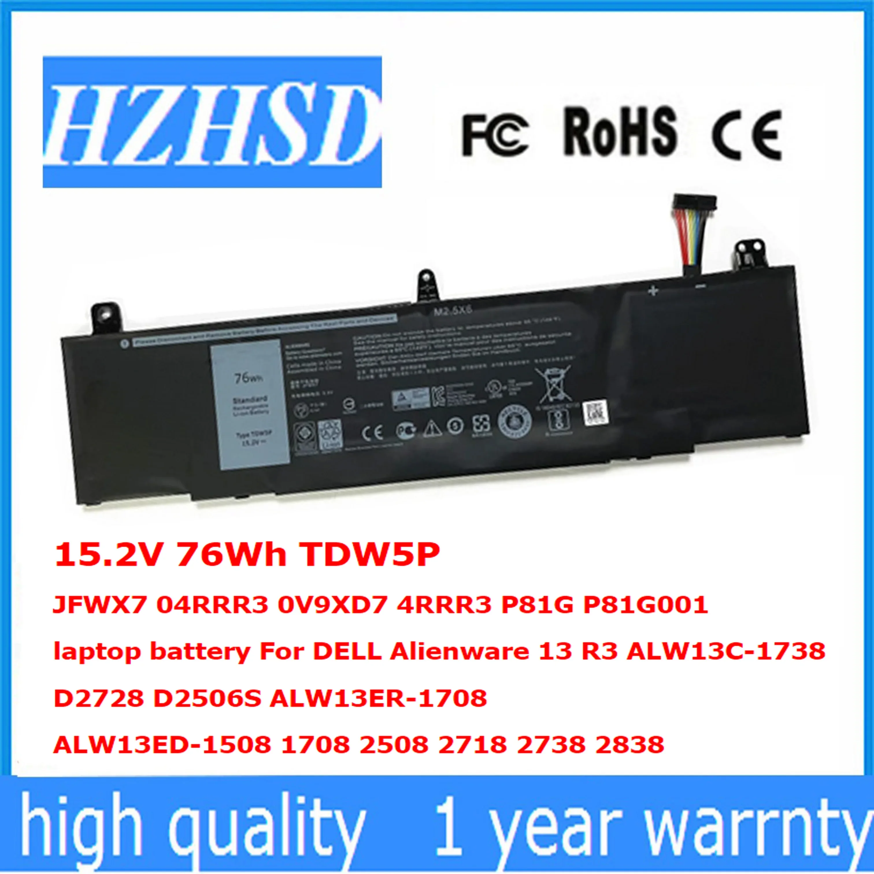 

15.2V 76Wh TDW5P JFWX7 04RRR3 0V9XD7 4RRR3 P81G P81G001 laptop battery For DELL 13 R3 ALW13C-1738 2508 2718 2738 2838