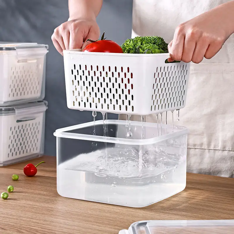 Refrigerator Storage Box Fridge Organizer Fresh Vegetable Fruit Boxes Drain Basket Storage Containers Pantry Kitchen Organizer