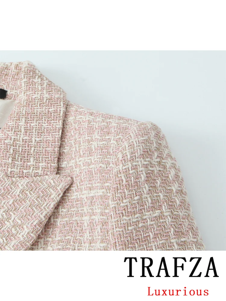 TRAFZA Vintage Chic Women Blazer Texture Double Breasted Long Sleeve Blazer New Fashion 2024 Autumn Winter Office Lady Blazers