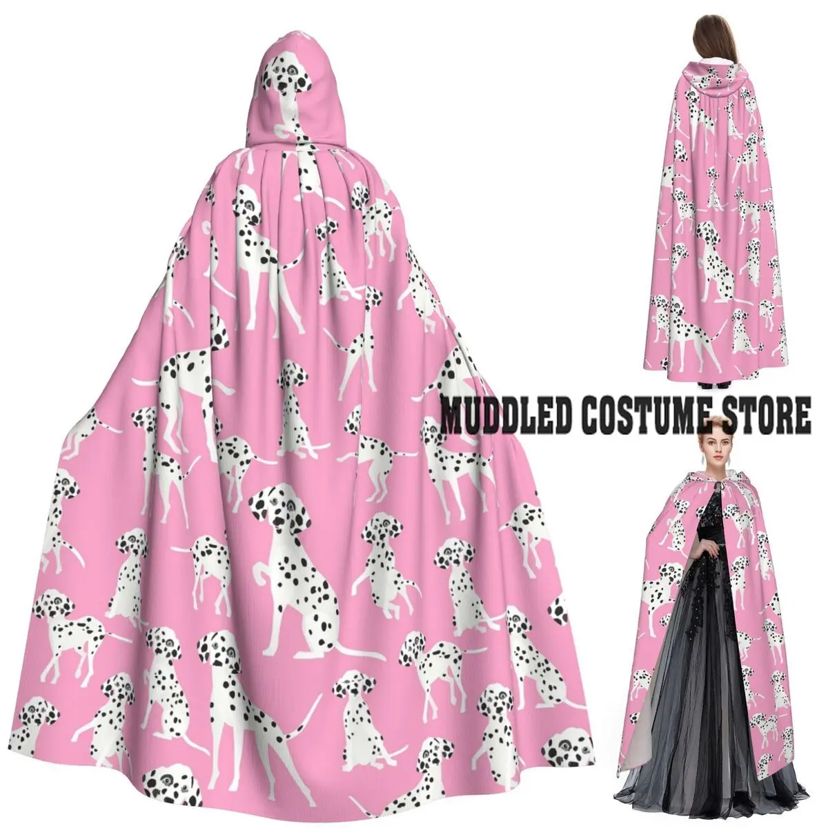 

Dalmatian Dog Pattern Long Hooded Cloak Witch Medieval Costume Cosplay Cape HalloweenVampire Adult Unisex