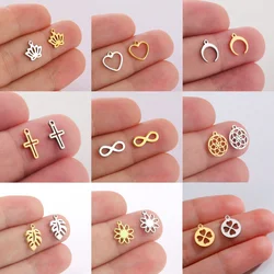 EUEAVAN 50pcs Stainless Steel Charms for Jewelry Making Moon Leaves Flower Cross Tiny Charm DIY Necklace Bracelet Accessories