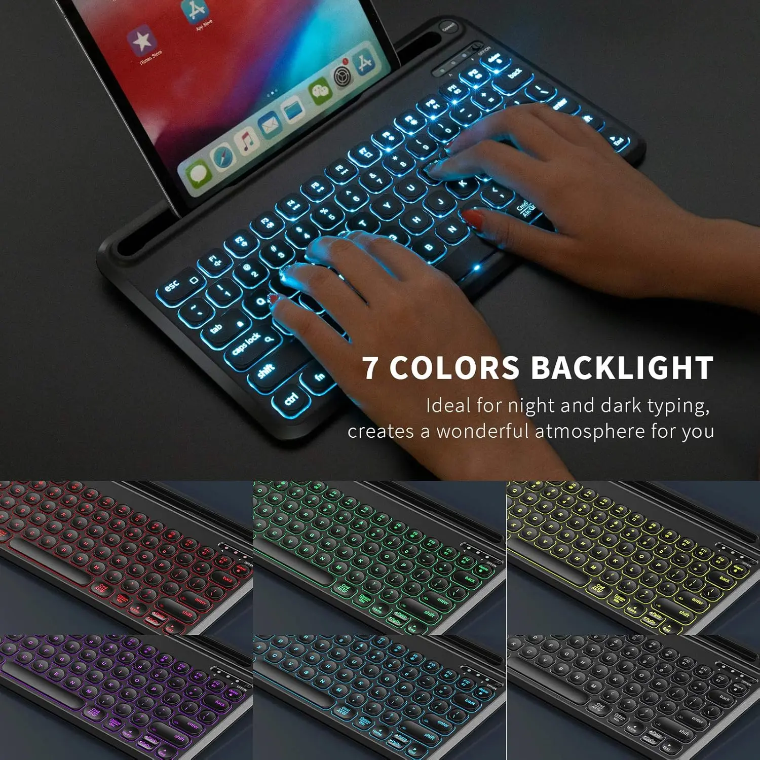 مجموعة لوحة مفاتيح وماوس لاسلكية بلوتوث بإضاءة سوداء RGB لنظام التشغيل Mac OS iPad Air iPad Pro Tablet Android والهواتف المحمولة والكمبيوتر المحمول