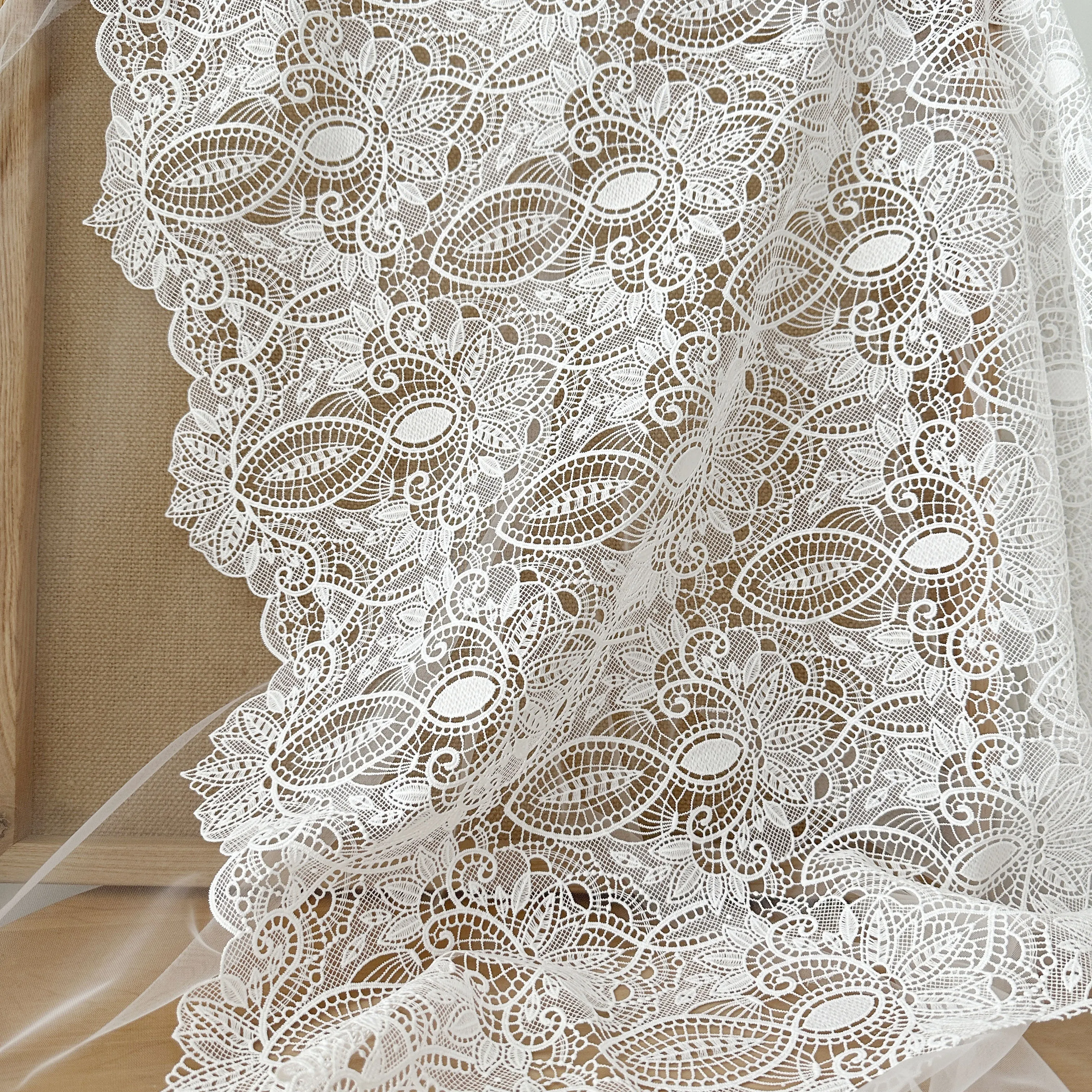 1 Yard Top Quality Guipure Lace Fabric Boho Wedding Dress Lace Beach Gown Crochet Fabric by yard