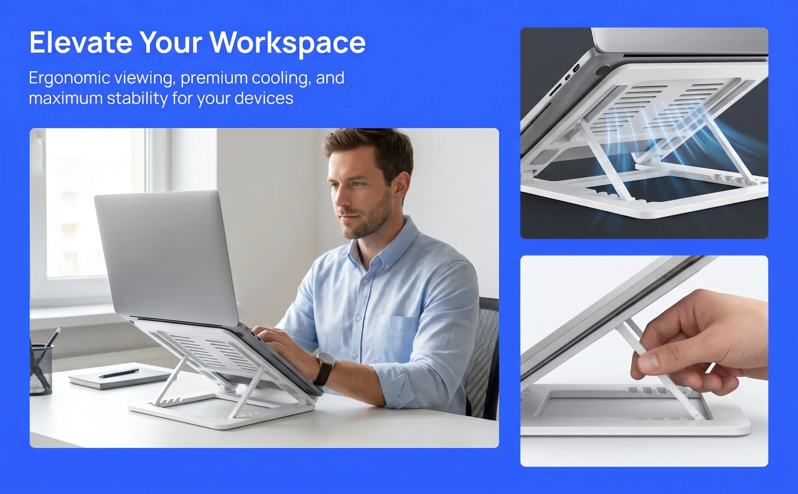 Foldable Adjustable Laptop Bracket Plastic Laptop Stand Stable Weighted Base Heat Dissipation Holder for Posture Improvement