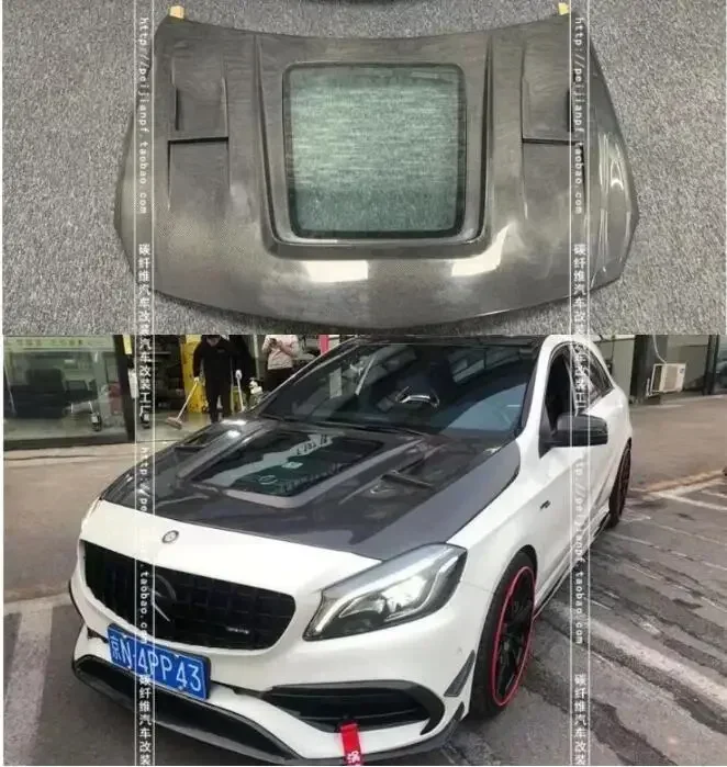 

New！ Transparent Real Carbon Fiber Car Front Bumper Bonnet Engine Hood Vent Cover For Mercedes-Benz W176 A200 A260 A45 AMG 2013-