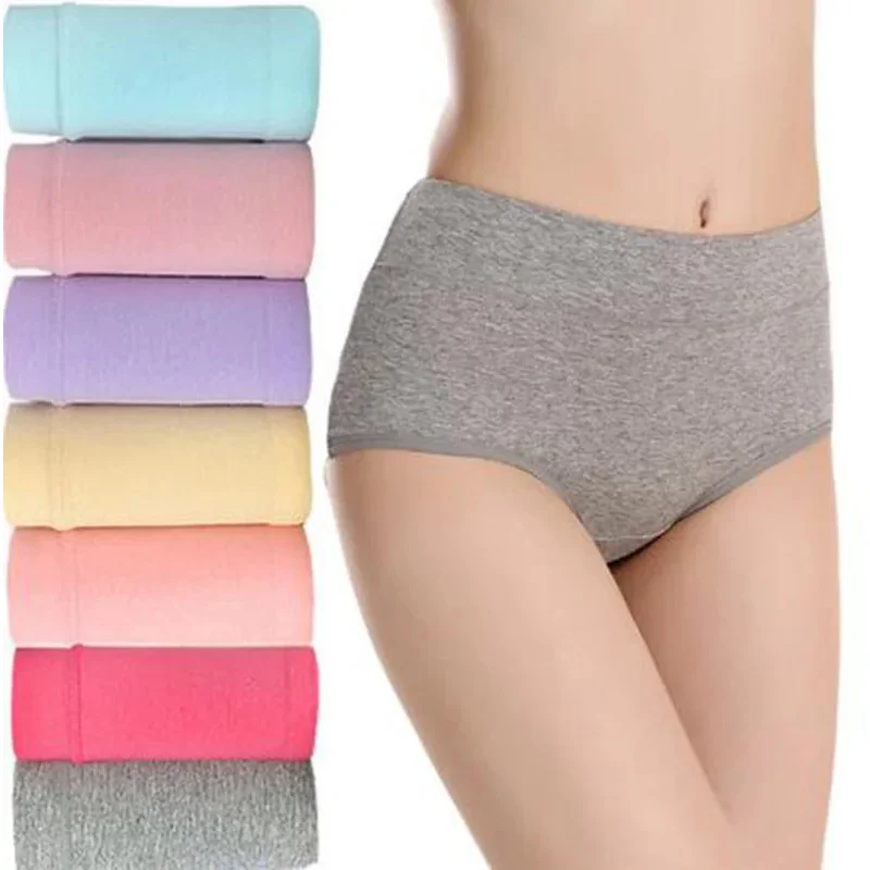 

6pcs Women's Mid-Waist High-waist Cotton Comfortable Loose Stretch Assorted Colors Panty Fabric Lingerie Womenswear Check Simple