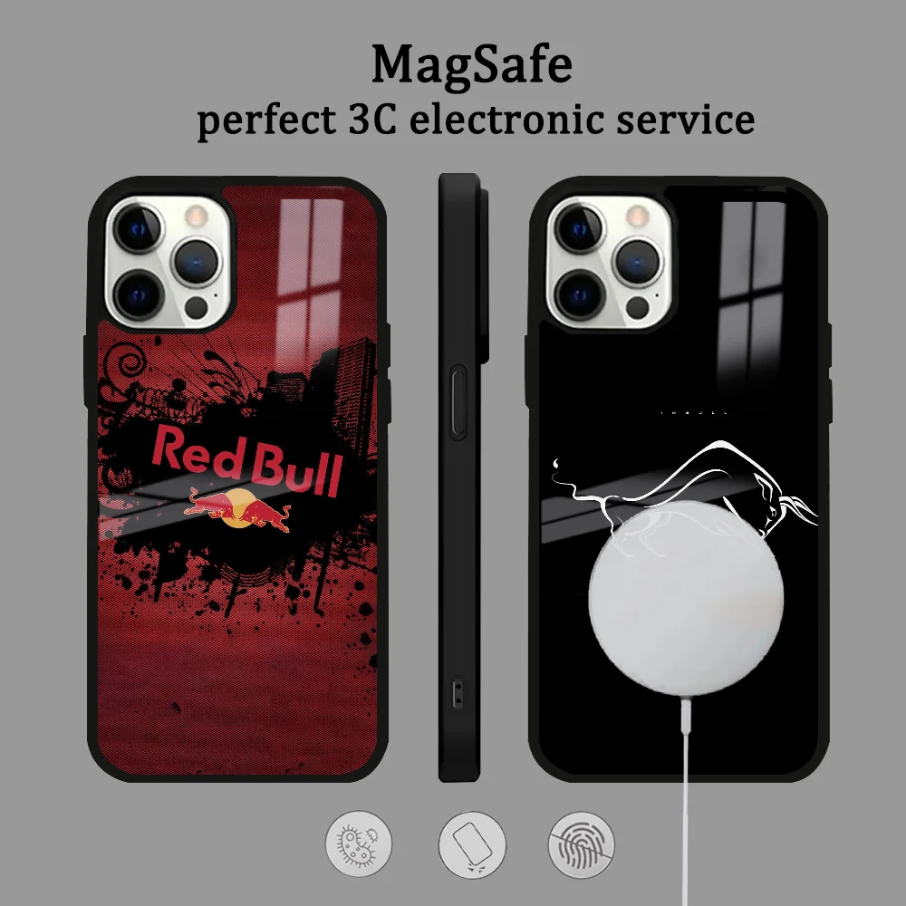 B-Bull Energy Drink RED Phone Case For IPhone 16 15 14 13 12 11 Pro Max Plus Mini Magsafe Mirror Wireless Magnetic Cover