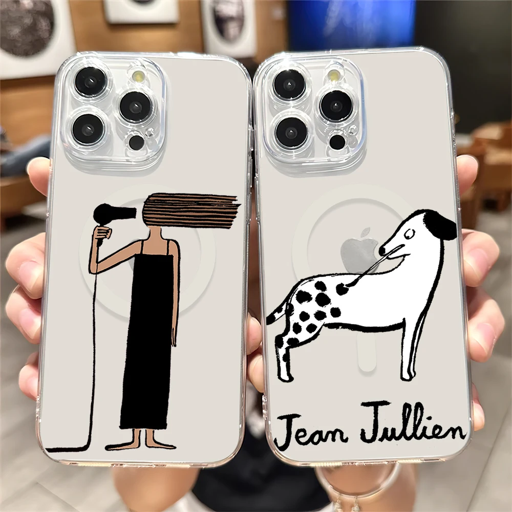 J-Jean J-Jullien Art Phone Case for iPhone Plus 11 13 12 14 15 16 Pro Max Transparent Shell Magsafe Magnetic Wireless Cover