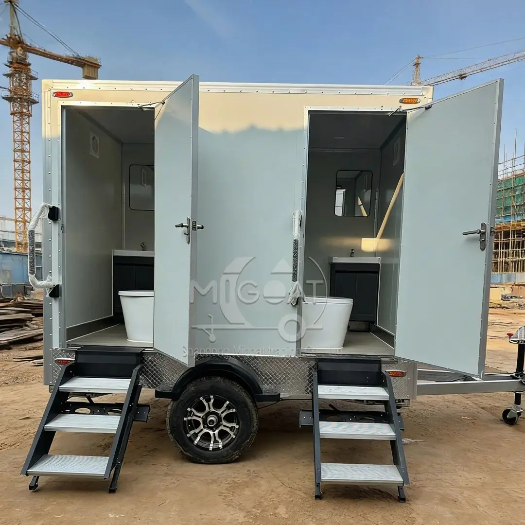 2-Compartment Portable Bathroom Trailer for Outdoor Events - Mobile Sanitary Toilet with Private Stalls And Sinks for Weddings