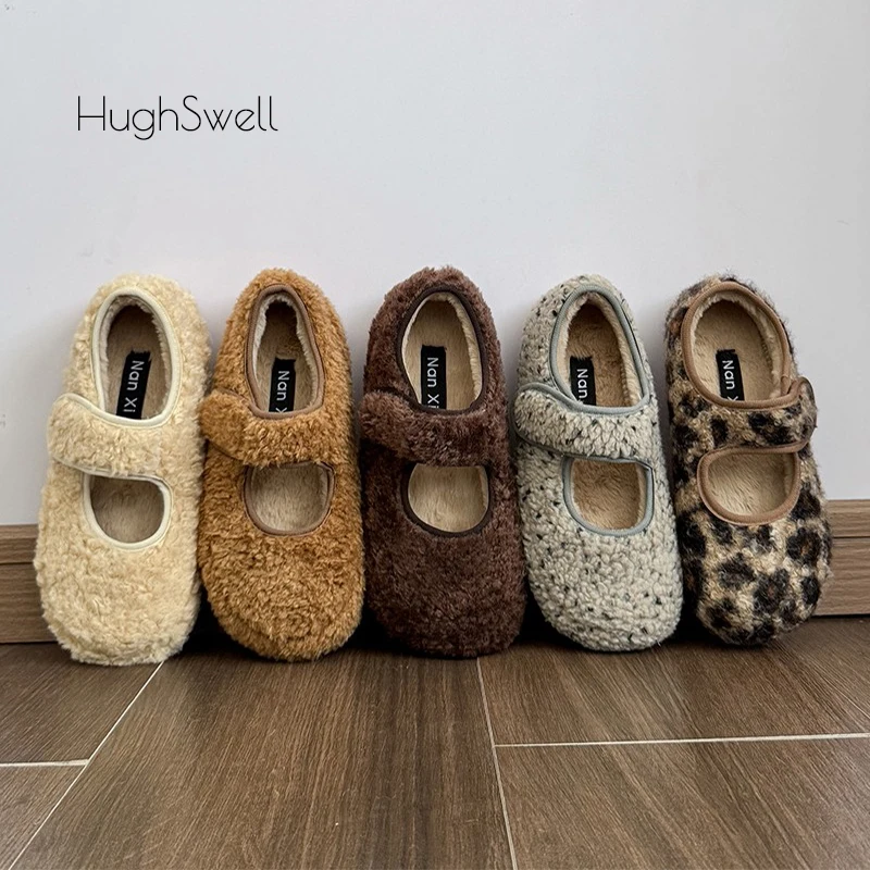 

Thick Teddy Fur Ballet Flat Shoes Woman Round Toe Warm Plush Mary Jane Shoe Ladies Winter Brand Design Leopard Lambswool Zapatos