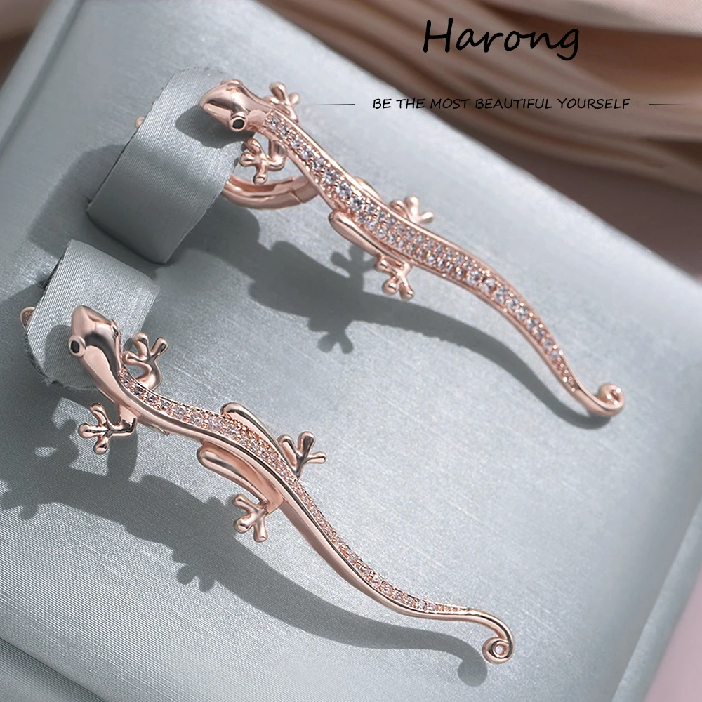 Harong Creative Lizard Stud Earrings Funny Punk Personality Female Jewelry Accessories Inlaid Crystal Earring for Women Girls