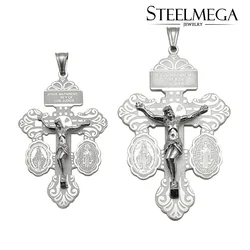 STEELMEGA Stainless Steel Catholic Pendant, Holy Cross of Forgiveness, Pardon Crucifix