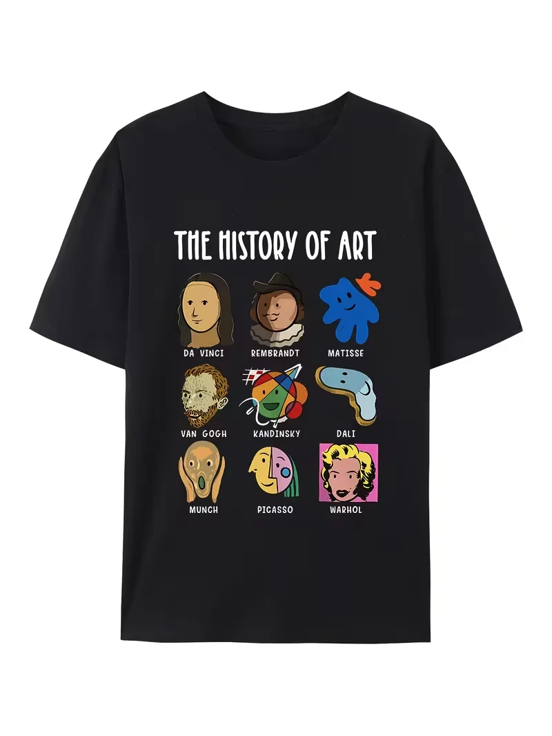 2026 new The History Of Art Famous Artists Graphic T-Shirt, Art Streetwear, 100% Cotton Oversized Tee for Men Daily Wear