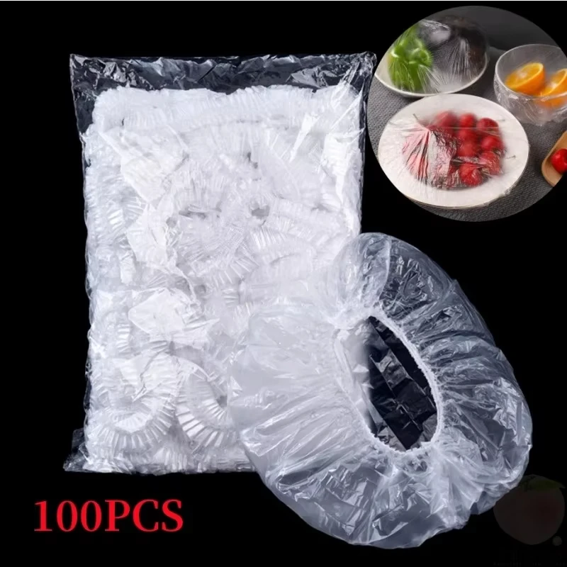 100 unidades de Capas Descartáveis para Alimentos, Sacos Plásticos Elásticos de Grau Alimentício para Manter Frescos Pratos e Tigelas na Cozinha