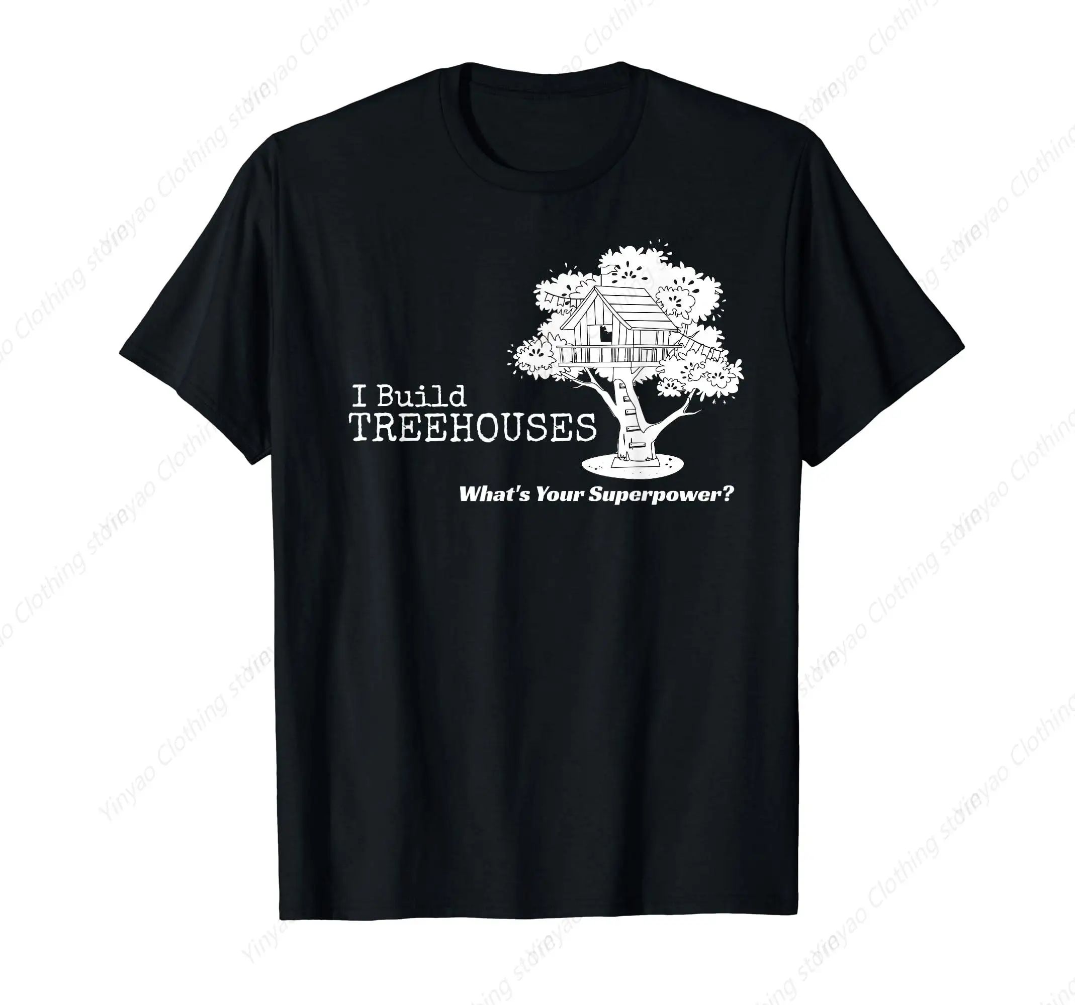 Fun Tree House Art T-shirt Men's and Women's Casual Fashion Short Sleeve Cotton Round Neck Top